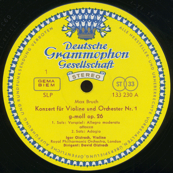 Max Bruch, Igor Oistrach ∙ David Oistrach : Violinkonzert Nr. 1 G-moll Op. 26 (10", RE)