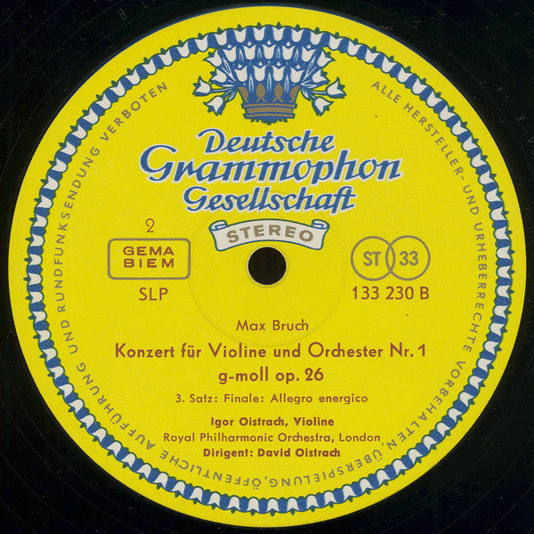 Max Bruch, Igor Oistrach ∙ David Oistrach : Violinkonzert Nr. 1 G-moll Op. 26 (10", RE)