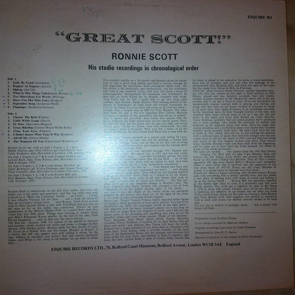 Ronnie Scott : Great Scott!  Ronnie Scott Studio Recordings Volume 1 (LP)