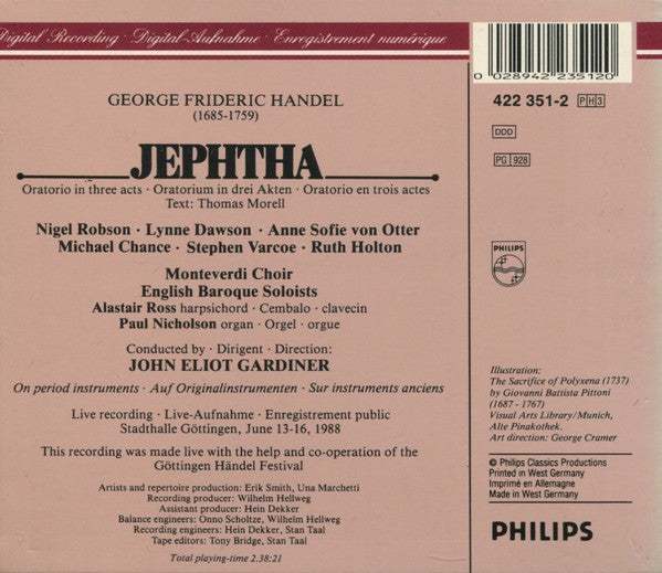 Georg Friedrich Händel – Nigel Robson, Lynne Dawson, Anne Sofie von Otter, Michael Chance, Stephen Varcoe, Ruth Holton (2) / The English Baroque Soloists, The Monteverdi Choir, John Eliot Gardiner : Jephtha (3xCD, Album + Box, Sli)