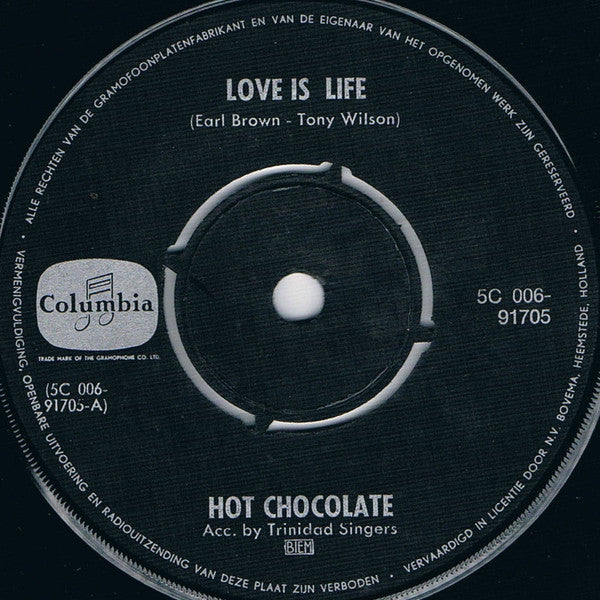 Hot Chocolate : Love Is Life / Pretty Girls (7", Single)