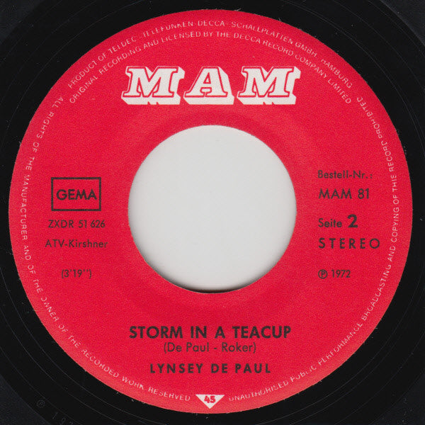 Lynsey De Paul : Sugar Me / Storm In A Teacup (7", Single)