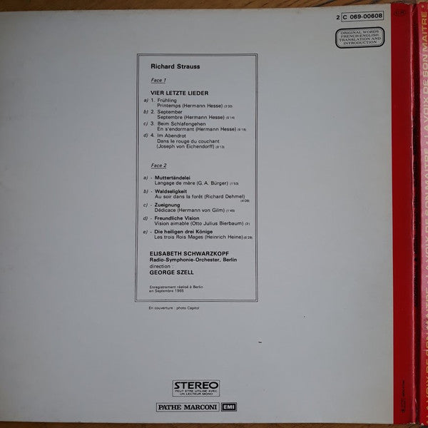 Richard Strauss / Elisabeth Schwarzkopf, George Szell, Radio-Symphonie-Orchester Berlin :  Vier Letzte Lieder (LP, Album, RE, Gat)