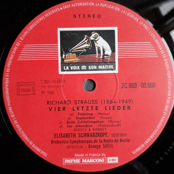 Richard Strauss / Elisabeth Schwarzkopf, George Szell, Radio-Symphonie-Orchester Berlin :  Vier Letzte Lieder (LP, Album, RE, Gat)