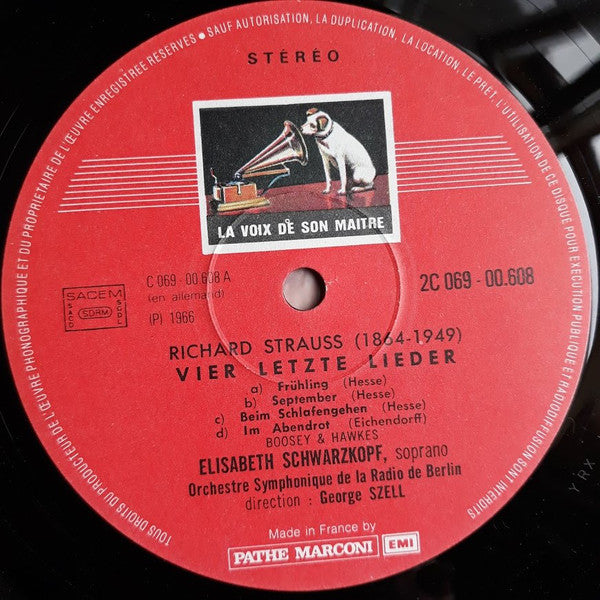 Richard Strauss / Elisabeth Schwarzkopf, George Szell, Radio-Symphonie-Orchester Berlin :  Vier Letzte Lieder (LP, Album, RE, Gat)