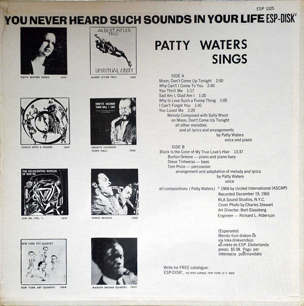 Patty Waters : Sings (LP, Album)