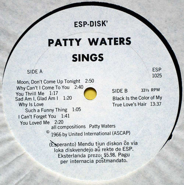 Patty Waters : Sings (LP, Album)