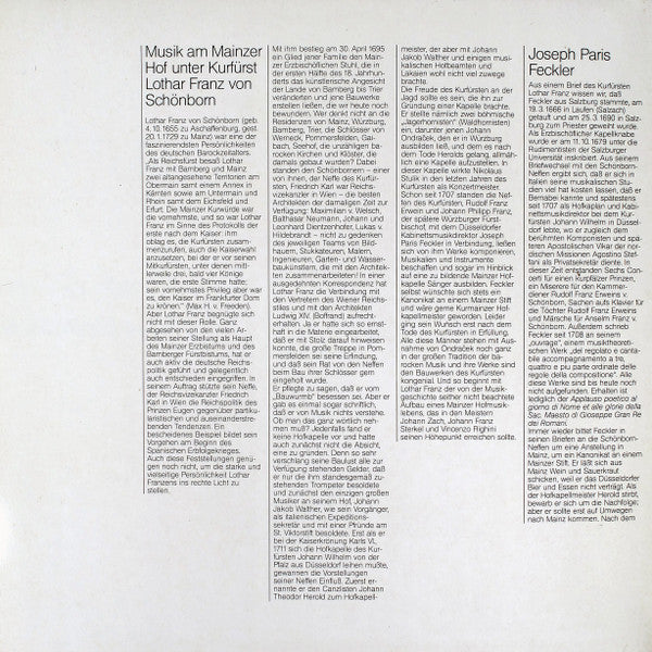 Joseph Paris Feckler ∙ Johann Theodor Herold / Johann Jakob Walther ∙ Johann Ondraček : Mainz (Am Hofe Des Kurfürsten Franz Von Schönborn) (LP, RE)