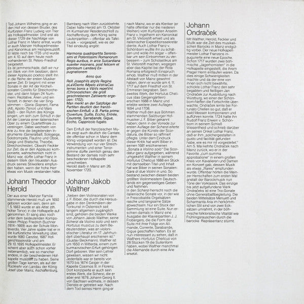 Joseph Paris Feckler ∙ Johann Theodor Herold / Johann Jakob Walther ∙ Johann Ondraček : Mainz (Am Hofe Des Kurfürsten Franz Von Schönborn) (LP, RE)