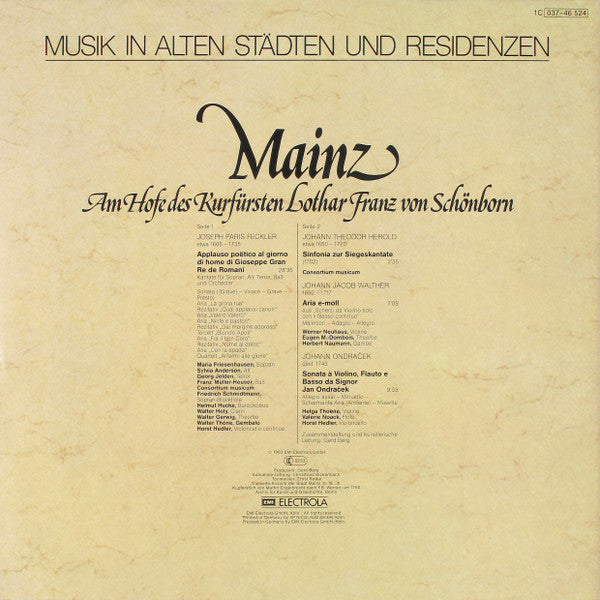 Joseph Paris Feckler ∙ Johann Theodor Herold / Johann Jakob Walther ∙ Johann Ondraček : Mainz (Am Hofe Des Kurfürsten Franz Von Schönborn) (LP, RE)