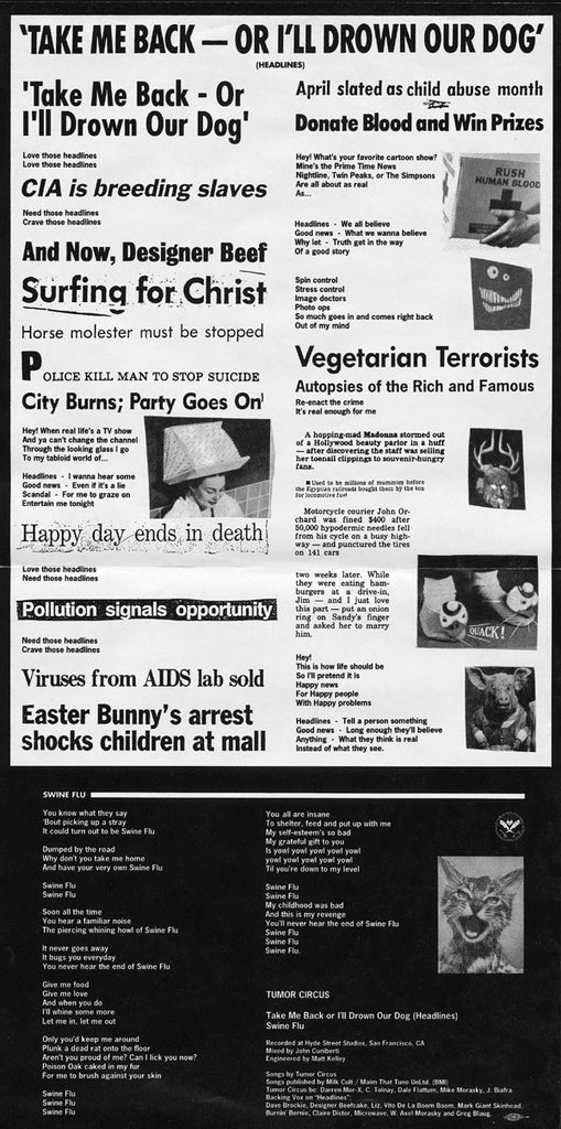 Tumor Circus : Take Me Back Or I'll Drown Our Dog (7", Single)