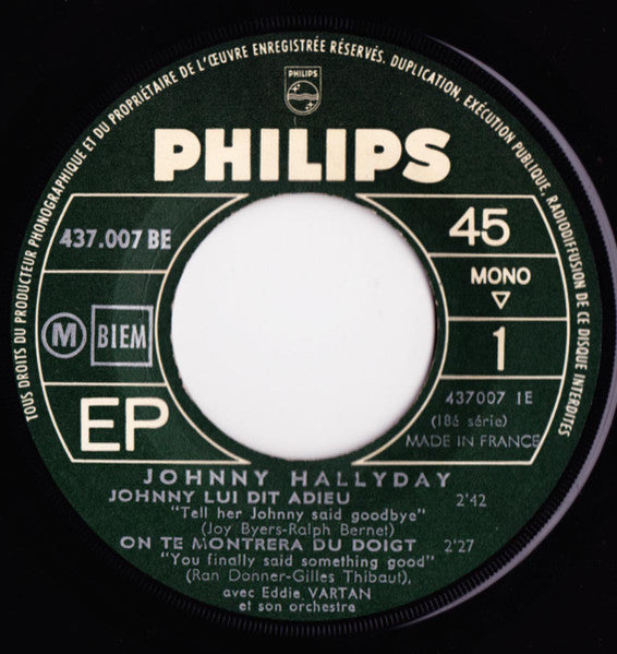 Johnny Hallyday : Johnny Lui Dit Adieu (7", EP, Mono, RP, Whi)