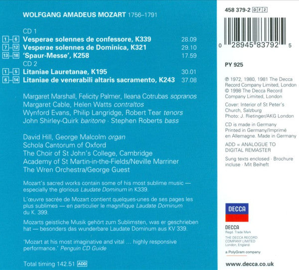 Wolfgang Amadeus Mozart - George Guest (2) · Sir Neville Marriner : Laudate Dominum • Vespers & Litanies K339, K321, K195, K243 (2xCD, Comp, RM)