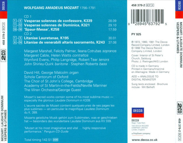 Wolfgang Amadeus Mozart - George Guest (2) · Sir Neville Marriner : Laudate Dominum • Vespers & Litanies K339, K321, K195, K243 (2xCD, Comp, RM)