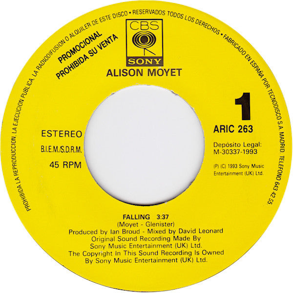 Alison Moyet : Falling (7", S/Sided, Single, Promo)