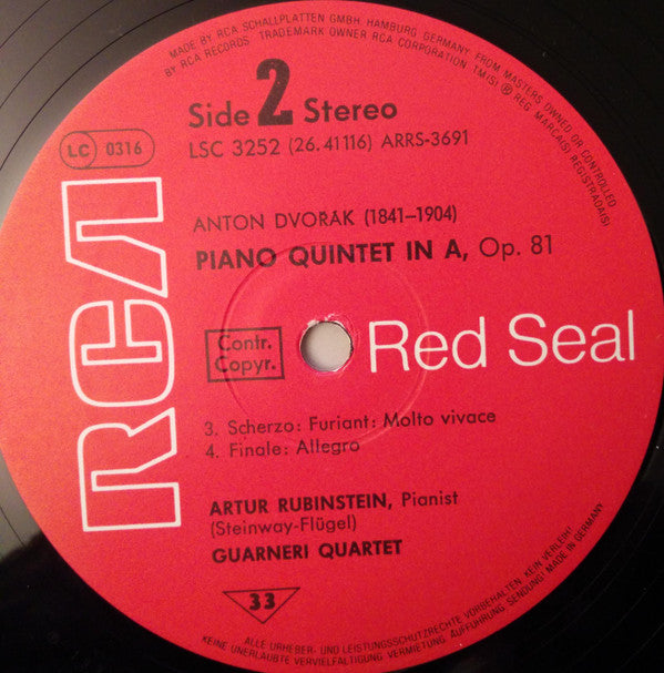 Antonín Dvořák - Arthur Rubinstein, Guarneri Quartet : Piano Quintet (LP)