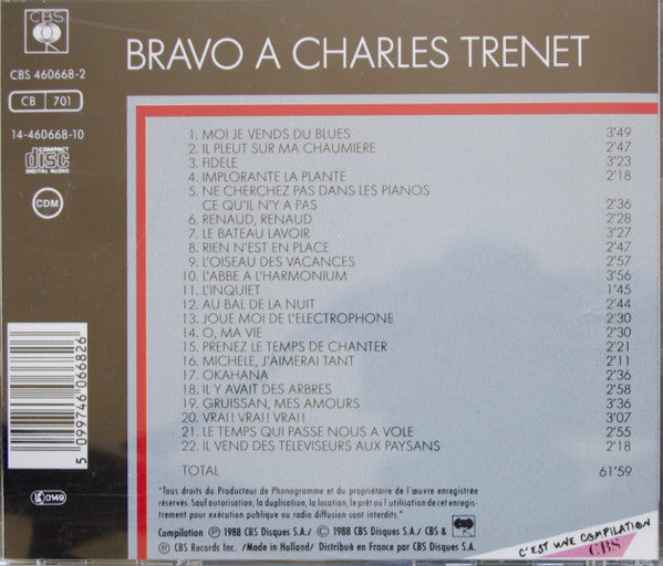 Charles Trenet : Bravo A Charles Trenet - 22 Titres Originaux (CD, Comp)