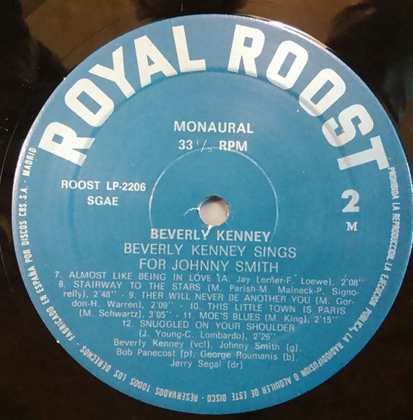 Beverly Kenney, Johnny Smith : Sings For Johnny Smith (LP, Album, RE)