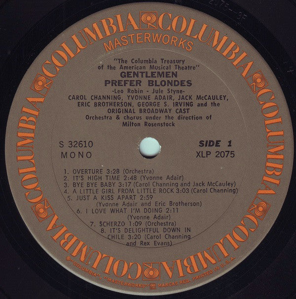 Carol Channing, Yvonne Adair, Jack McCauley, Eric Brotherson, George S. Irving And The Original Broadway Cast* : Gentlemen Prefer Blondes (LP, Album, Mono, RE)