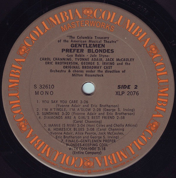 Carol Channing, Yvonne Adair, Jack McCauley, Eric Brotherson, George S. Irving And The Original Broadway Cast* : Gentlemen Prefer Blondes (LP, Album, Mono, RE)