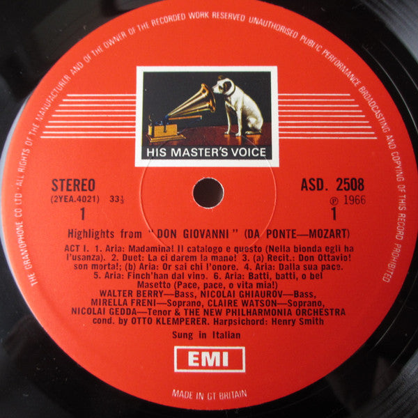 Wolfgang Amadeus Mozart, Otto Klemperer, New Philharmonia Orchestra, New Philharmonia Chorus, Nicolai Ghiaurov, Christa Ludwig, Claire Watson, Mirella Freni, Nicolai Gedda, Walter Berry : Don Giovanni Highlights (LP, Album)