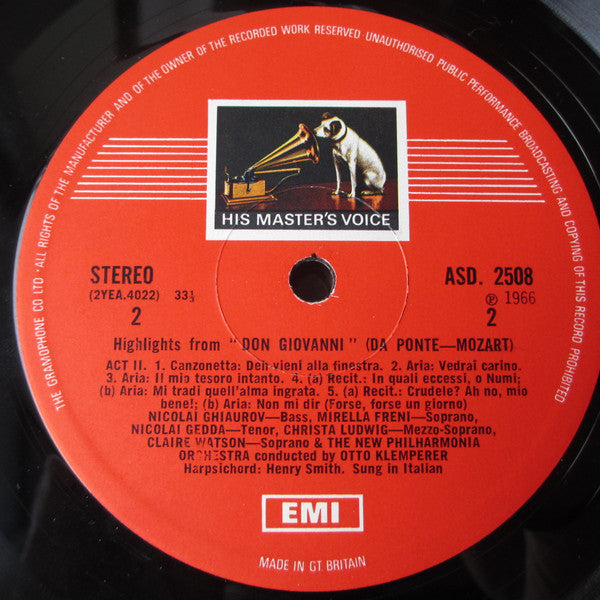 Wolfgang Amadeus Mozart, Otto Klemperer, New Philharmonia Orchestra, New Philharmonia Chorus, Nicolai Ghiaurov, Christa Ludwig, Claire Watson, Mirella Freni, Nicolai Gedda, Walter Berry : Don Giovanni Highlights (LP, Album)