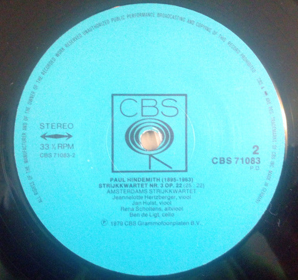 Wolfgang Amadeus Mozart, Paul Hindemith : Amsterdams Strijkkwartet : Strijkkwartet Nr 15 In D KV421/Strijkkwartet Nr 3 Op.22 (LP)