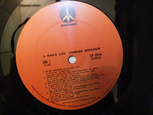 Charles Aznavour : A Man's Life (LP, Album, Promo)