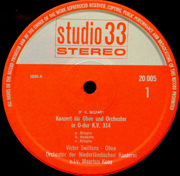 Wolfgang Amadeus Mozart, Maarten Kooy, Orkest Van De Nederlandse Cantorij : Concertos For Oboe KV 314; Bassoon KV 191 (LP)