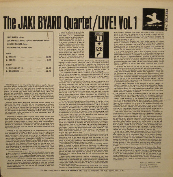 The Jaki Byard Quartet : Live! Vol. 1 (LP, Album, RE)