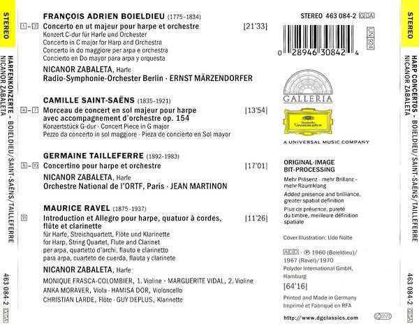 François-Adrien Boieldieu, Camille Saint-Saëns, Germaine Tailleferre, Maurice Ravel, Nicanor Zabaleta : Harfenkonzerte = Harp Concertos (CD, Comp, RM)