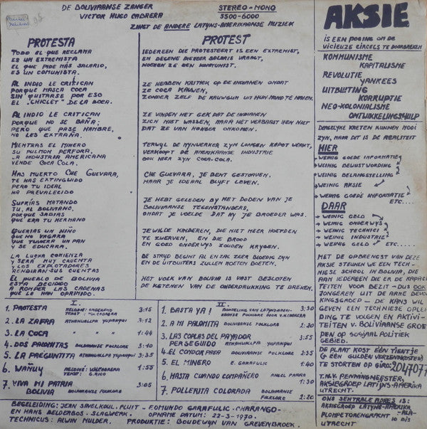 Victor Hugo Cabrera : Informasie Aksie De Andere Latijns-Amerikaanse Muziek (LP)