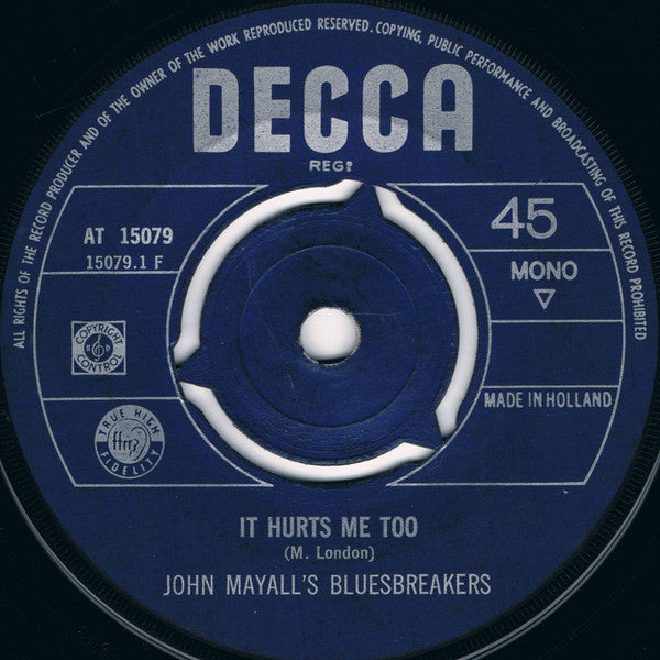 John Mayall & The Bluesbreakers Featuring Peter Green (2) : It Hurts Me Too / Double Trouble (7", Single, Mono)