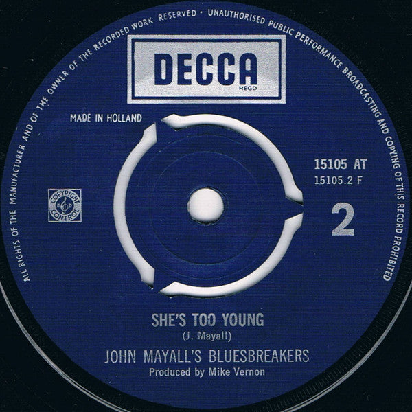 John Mayall's Bluesbreakers* : No Reply / She's Too Young (7", Single)