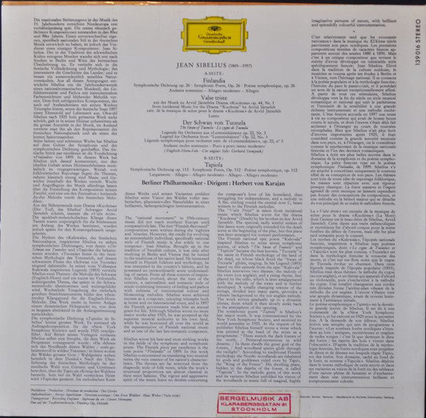 Jean Sibelius - Berliner Philharmoniker · Herbert von Karajan : Finlandia · Valse Triste · Der Schwan Von Tuonela • Tapiola (LP, Album)