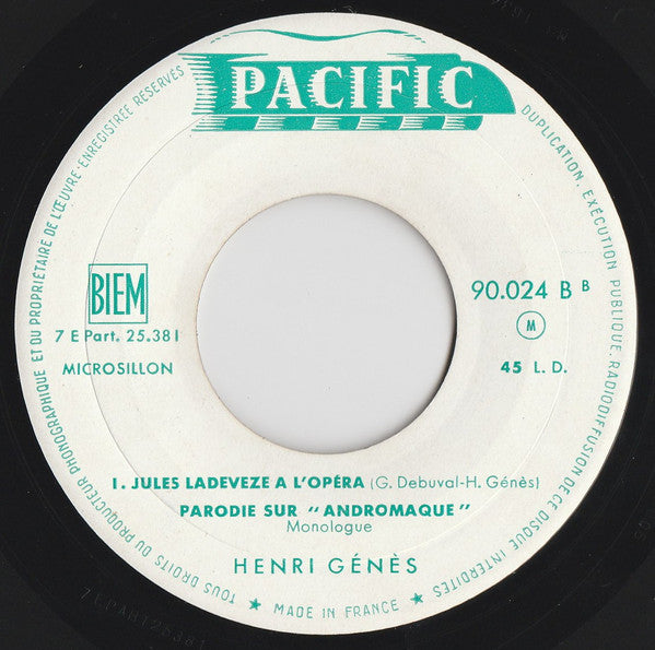 Henri Génès : 1 - Tire L'aiguille (7", EP, Mono, RE)