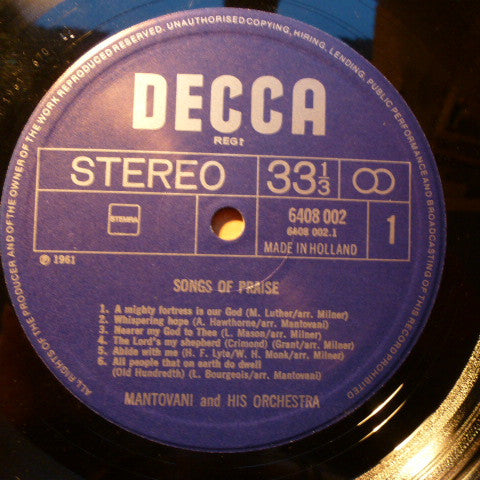 Mantovani And His Orchestra : Songs Of Praise (LP, Album, RE)