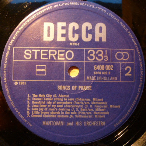 Mantovani And His Orchestra : Songs Of Praise (LP, Album, RE)