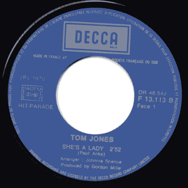 Tom Jones : She's A Lady / My Way (7")