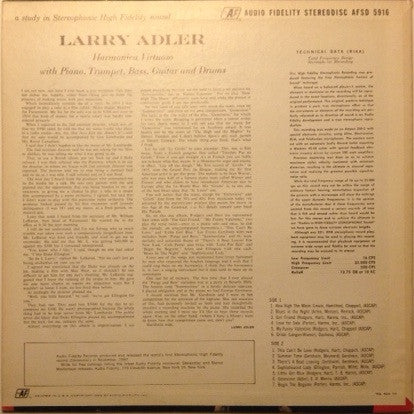 Larry Adler : Harmonica Virtuso With Piano, Trumpet, Bass, Guitar And Drums (LP, Album)