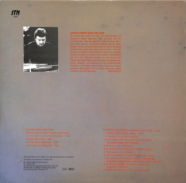 Ulrich Gumpert : Erik Satie Compositeur De Musique (Ulrich Gumpert Spielt Erik Satie) (LP)