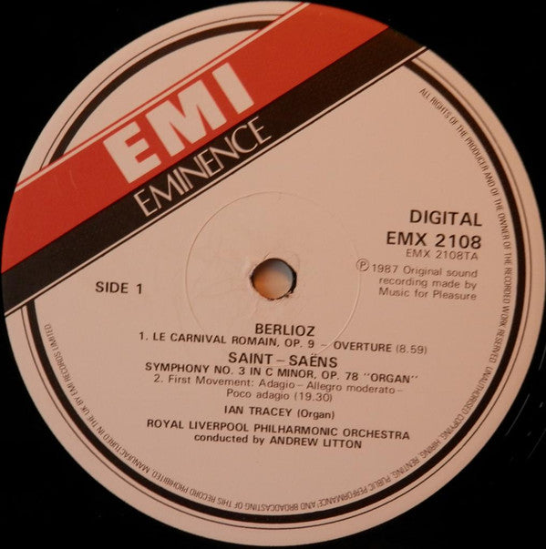 Camille Saint-Saëns / Hector Berlioz, Royal Liverpool Philharmonic Orchestra, Andrew Litton, Ian Tracey : Symphony No. 3 "Organ." / Le Carnaval Romain - Overture (LP, Album)
