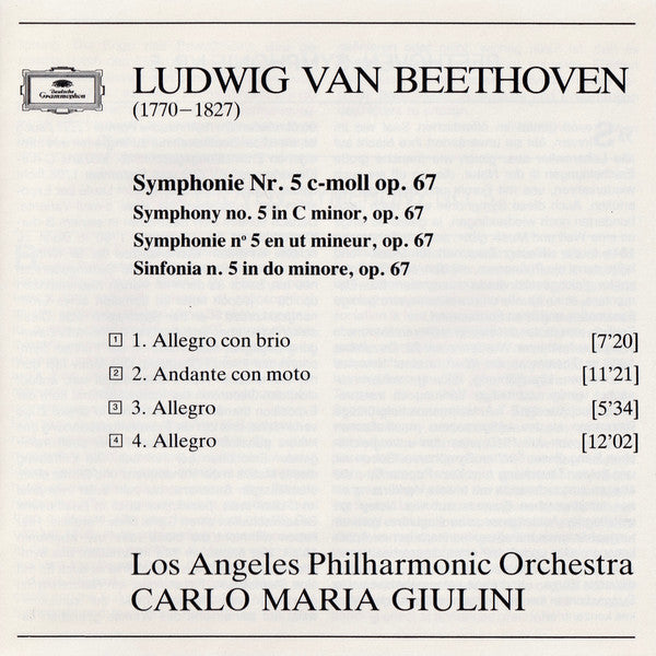 Ludwig van Beethoven - Los Angeles Philharmonic Orchestra, Carlo Maria Giulini : Symphony No. 5 (CD)