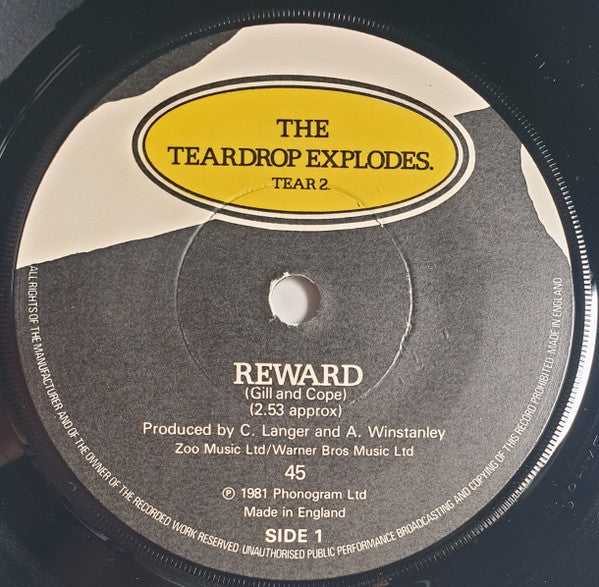 The Teardrop Explodes : Reward (7", Single, Tex)