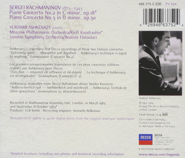 Sergei Vasilyevich Rachmaninoff - Vladimir Ashkenazy : Piano Concertos 2 & 3 (CD, Comp, RM)
