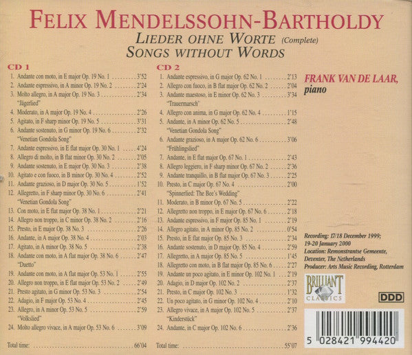 Felix Mendelssohn-Bartholdy : Lieder Ohne Worte (2xCD, Album)