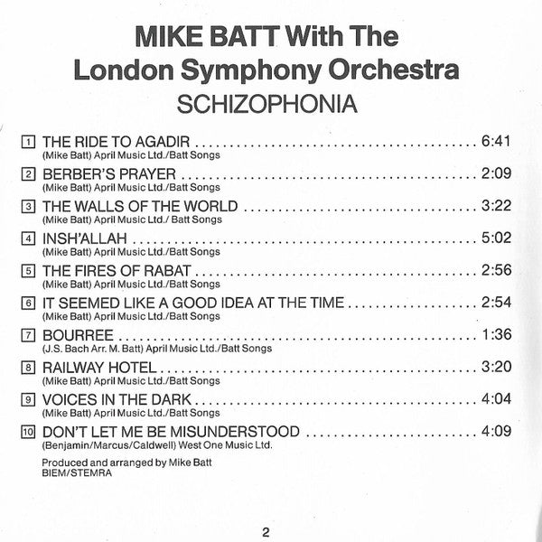 Mike Batt With London Symphony Orchestra : Schizophonia (CD, Album, RE)