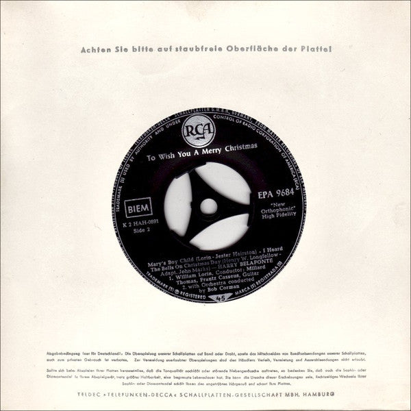 Harry Belafonte : To Wish You A Merry Christmas (7", EP)