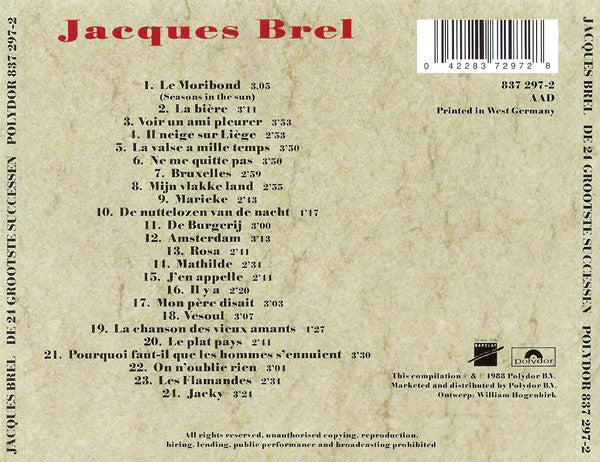 Jacques Brel : De 24 Grootste Successen (CD, Comp)