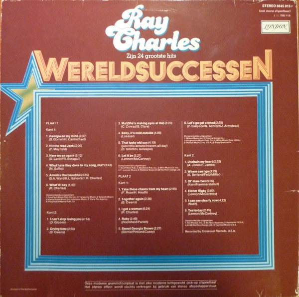 Ray Charles : Zijn 24 Grootste Hits (2xLP, Comp, Gat)